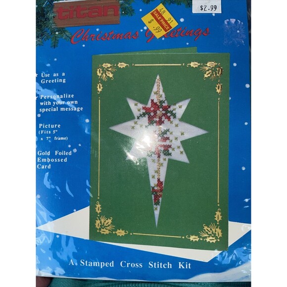 TITAN CHRISTMAS GREETINGS CROSS STITCH NEEDLECRAFT KIT W/ EMBOSSED CARD 1990 - Picture 5 of 5